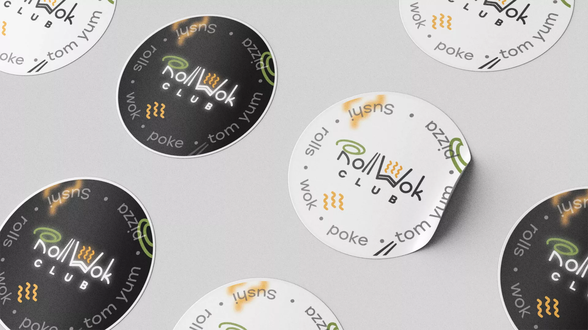 Разработка дизайна наклеек для суши-бара «Roll Wok Club» в Раменском Разработка наклеек для суши-бара «Roll Wok Club» в Раменском