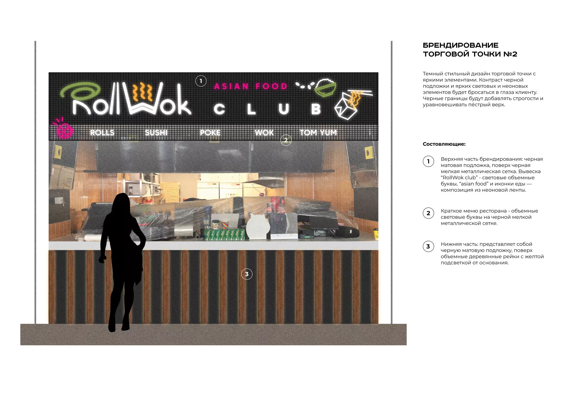 Брендирование торговых точек суши-бара «Roll Wok Club» в Раменском